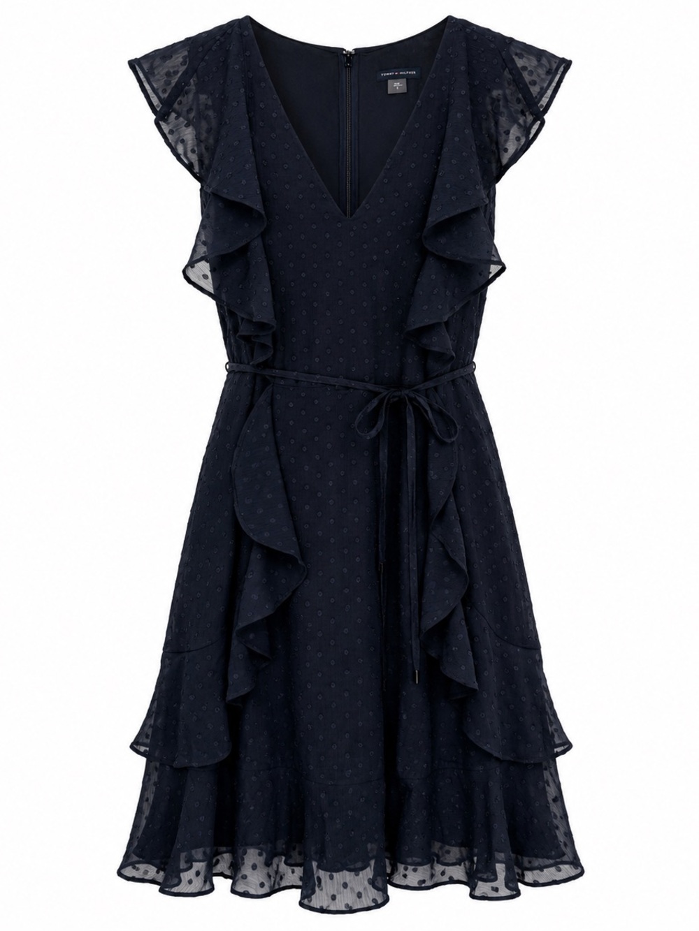 Tommy Hilfiger Women’s Navy Swiss Dot Ruffle Wrap Dress Size 8 NWT